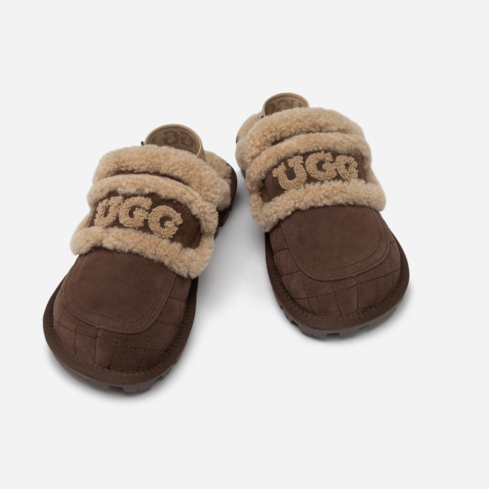 UGG Violet Matelassé Shearling Slipper (Elastic Logo, Detachable Feature)