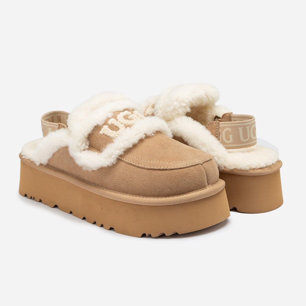 Ugg Violet Shearling Platform Slipper (Elastic Logo) (Detachable Feature)