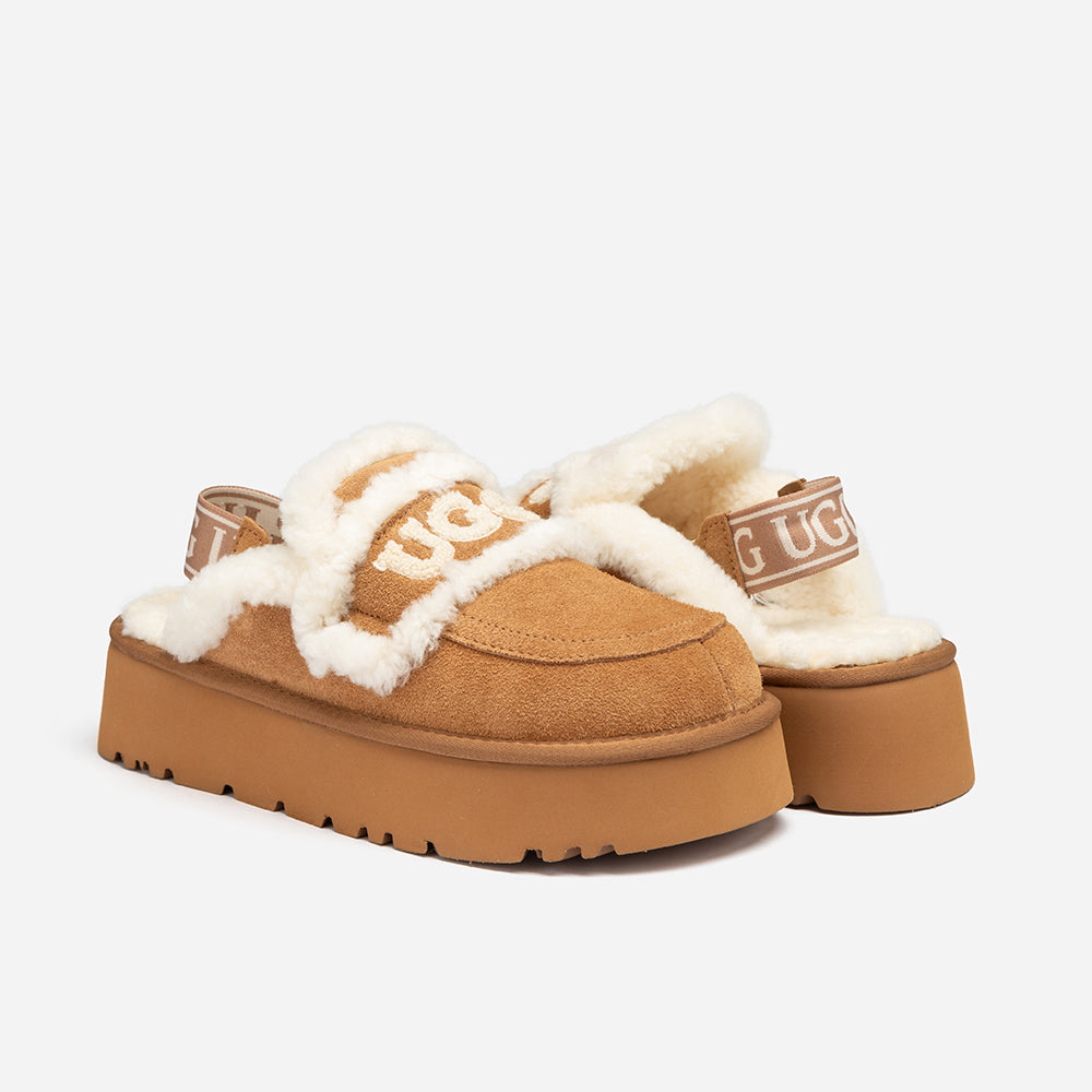 Ugg Violet Shearling Platform Slipper (Elastic Logo) (Detachable Feature)