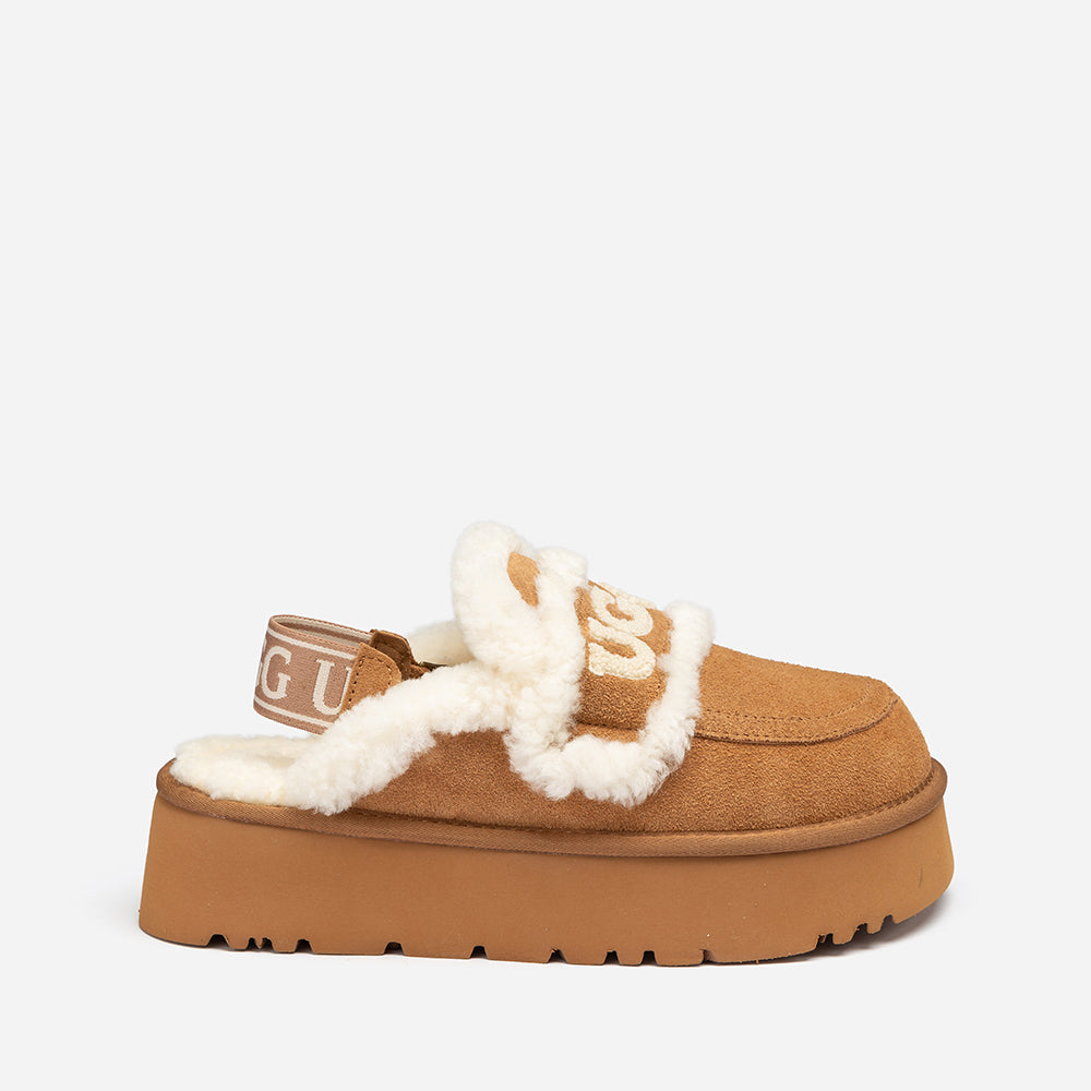 Ugg Violet Shearling Platform Slipper (Elastic Logo) (Detachable Feature)