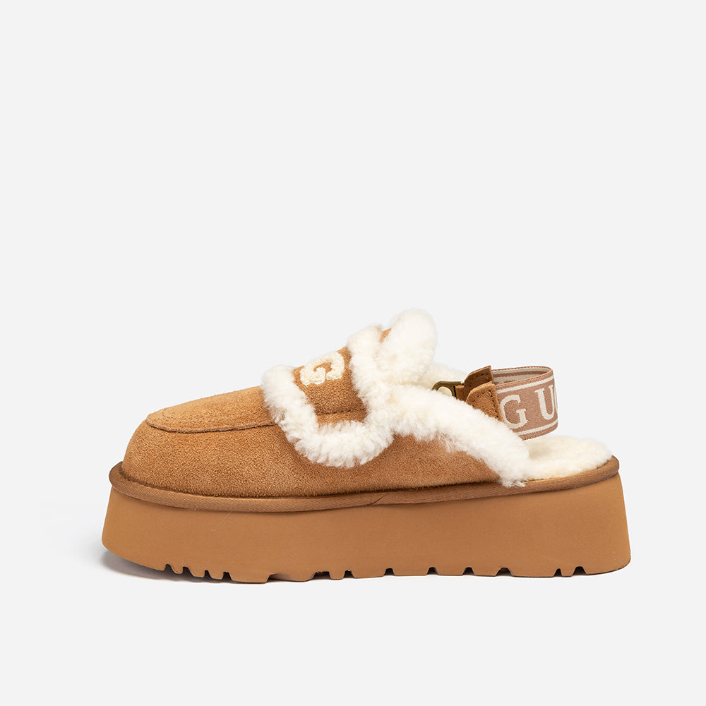 Ugg Violet Shearling Platform Slipper (Elastic Logo) (Detachable Feature)