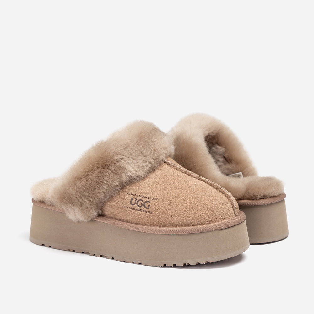 Ugg Platform Slipper (Elastic Logo & Wool Strap) 4.5cm (Detachable Feature)(Water Resistant)