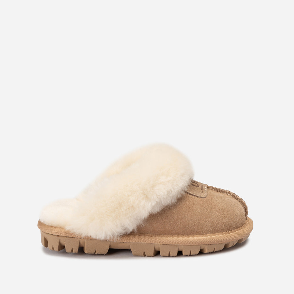 Ugg Kids Coquette Slipper (Cow Suede)(Elastic Logo & Wool Strap)(Detachable Feature)