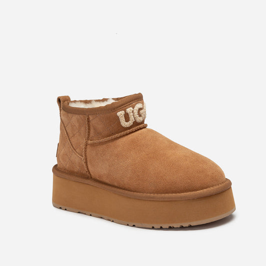 Ugg Classic Platform Knit Logo Matelassé Ultra Mini Boot