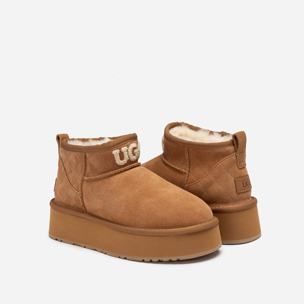 Ugg Classic Platform Knit Logo Matelassé Ultra Mini Boot