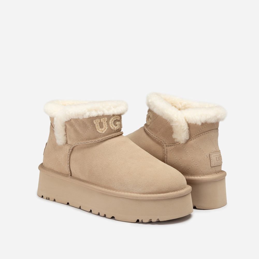 Ugg Bondi Matelassé Platform Shearling Ultra Mini Boots