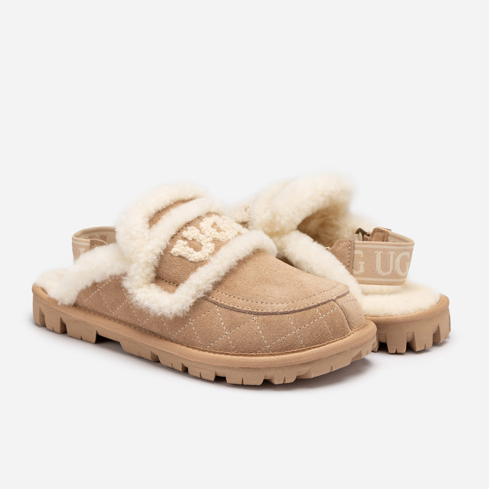 UGG Violet Matelassé Shearling Slipper (Elastic Logo, Detachable Feature)