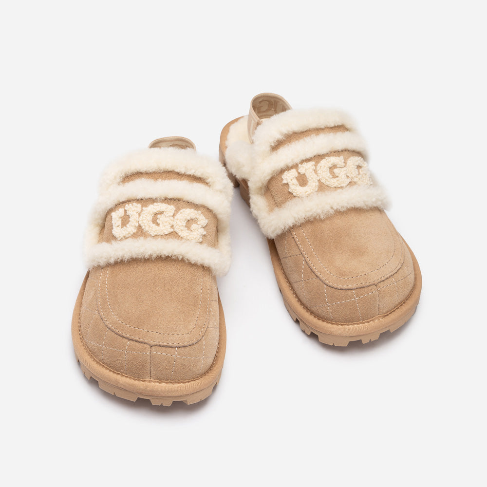 UGG Violet Matelassé Shearling Slipper (Elastic Logo, Detachable Feature)