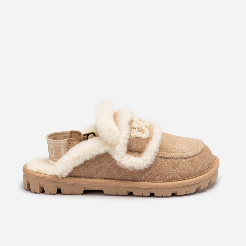 UGG Violet Matelassé Shearling Slipper (Elastic Logo, Detachable Feature)