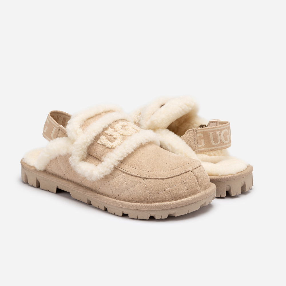 UGG Violet Matelassé Shearling Slipper (Elastic Logo, Detachable Feature)
