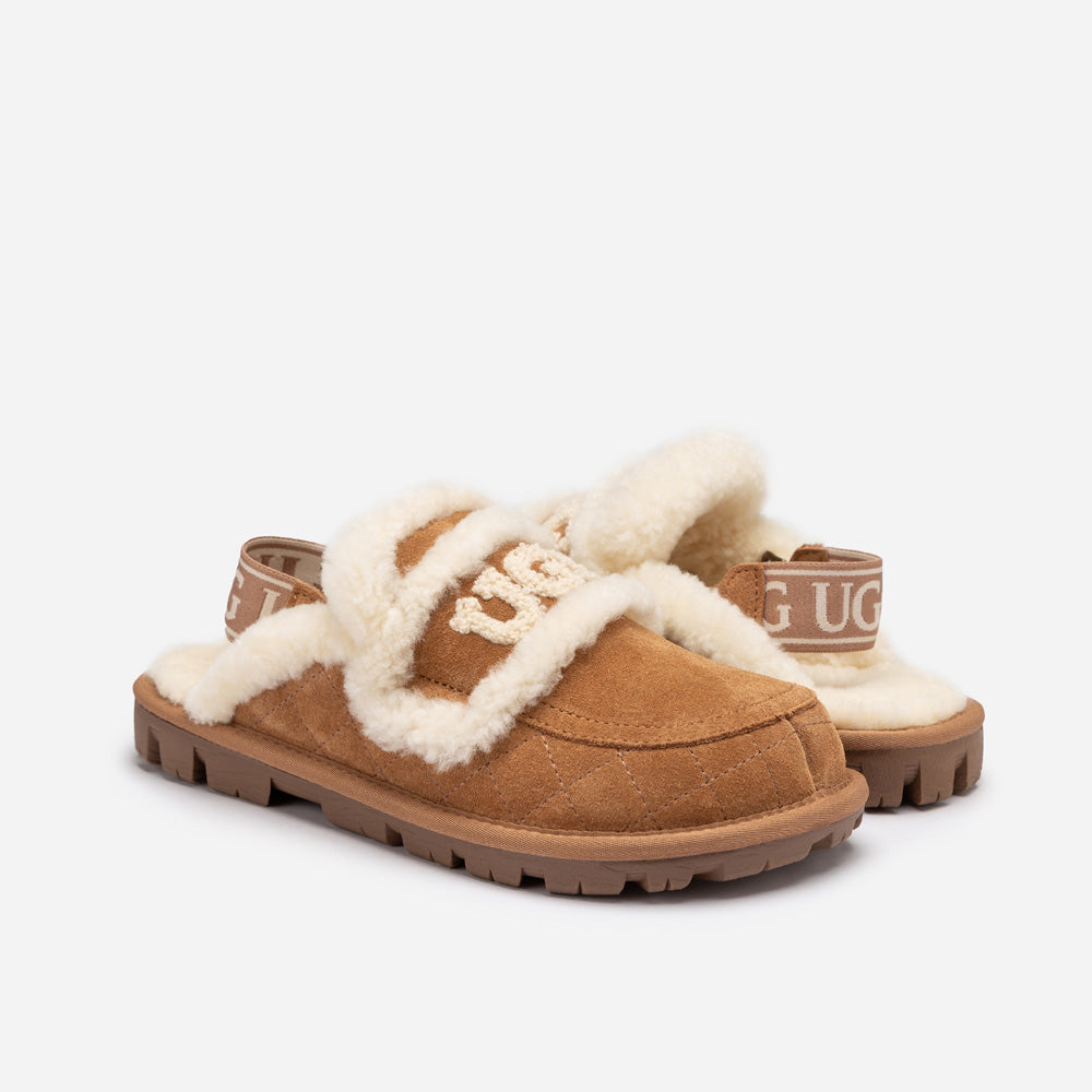 UGG Violet Matelassé Shearling Slipper (Elastic Logo, Detachable Feature)