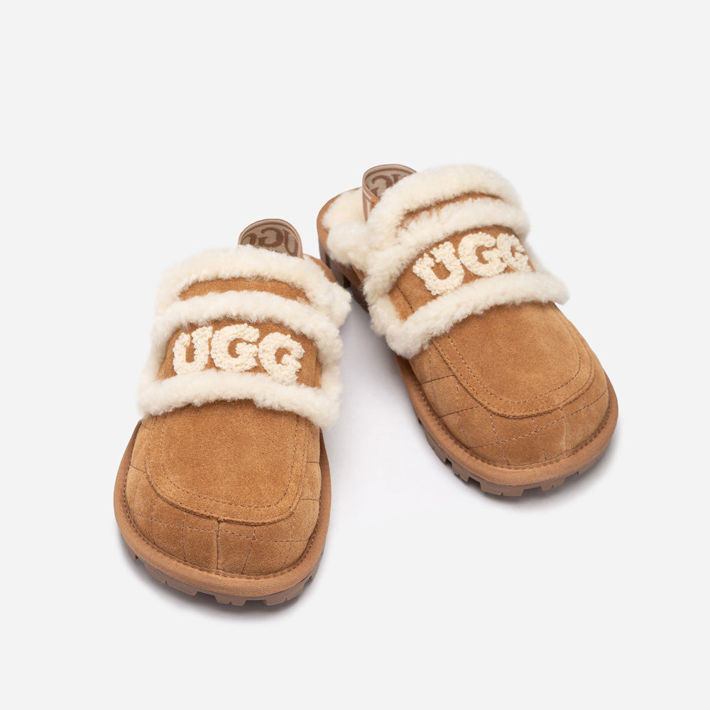 UGG Violet Matelassé Shearling Slipper (Elastic Logo, Detachable Feature)