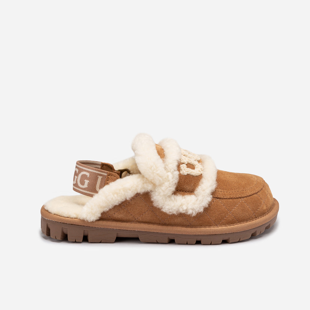 UGG Violet Matelassé Shearling Slipper (Elastic Logo, Detachable Feature)