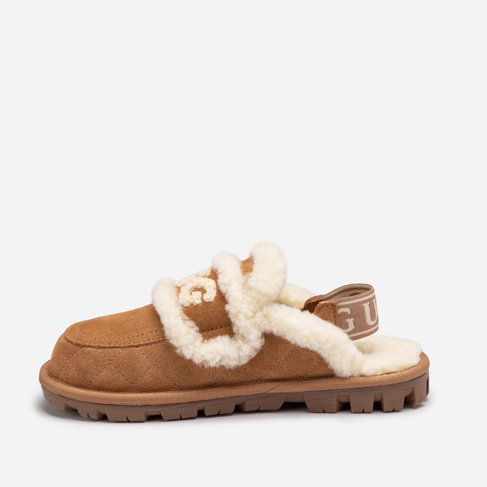 UGG Violet Matelassé Shearling Slipper (Elastic Logo, Detachable Feature)