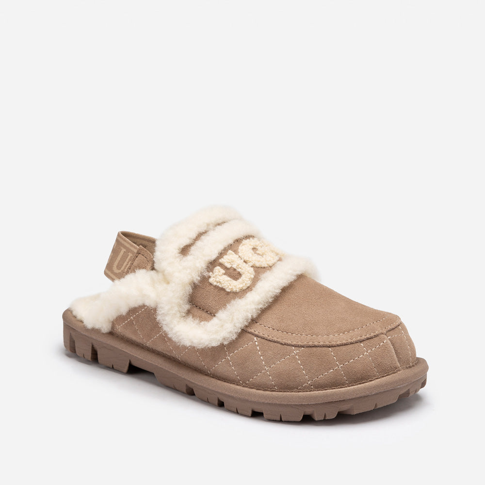 UGG Violet Matelassé Shearling Slipper (Elastic Logo, Detachable Feature)