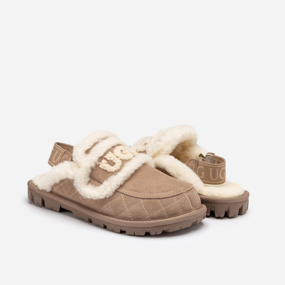 UGG Violet Matelassé Shearling Slipper (Elastic Logo, Detachable Feature)