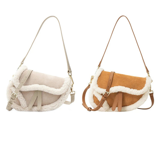 AUSTRALIAN SHEPHERD® Women Fluffy Wool Over Shoulder Saddle Bag